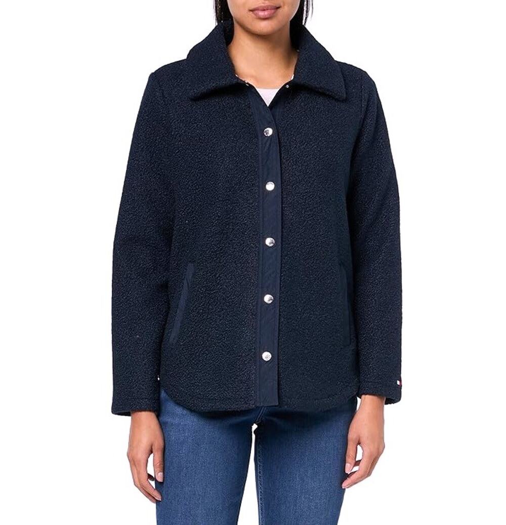 Tommy Hilfiger Women Navy Sky Captain Faux-Sherpa Snap-Front Jacket Size XL